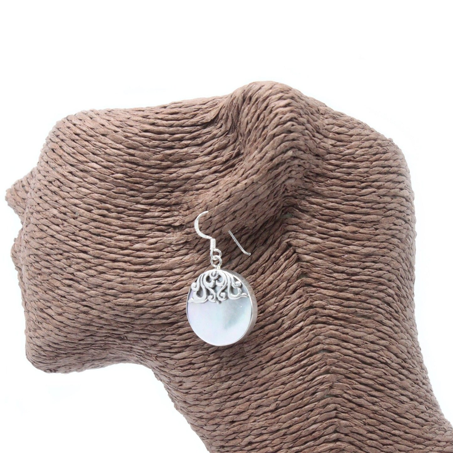 Shell & Silver Earrings - Classic Disc with Filigree Design  - MOP